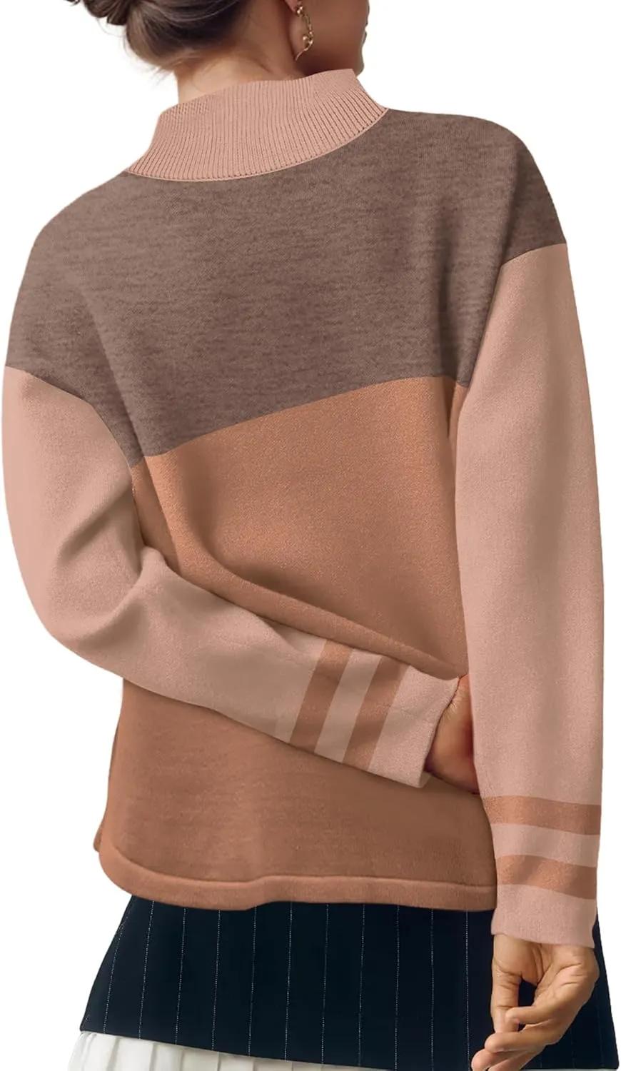 XIEERDUO Fall Sweaters for Women 2024 Turtleneck Oversized Batwing Long Sleeve Knit Pullover Plain/Color Block